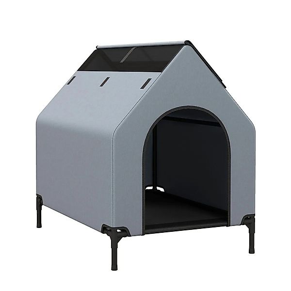 Costway 2 In 1 Hundehütte Hundeliege Outdoor Grau 64 x 91 x 86 cm günstig online kaufen