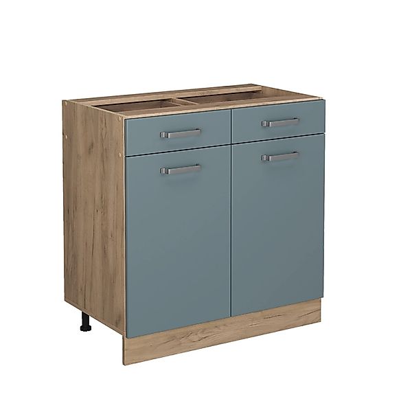 Vicco Küchenunterschrank R-Line Blau-Grau/Goldkraft Eiche 80 cm ohne Arbeit günstig online kaufen