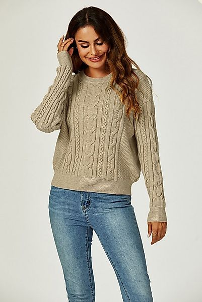 FS Collection Strickpullover Damen Strickpullover Rundhalspullover -Zopfmus günstig online kaufen