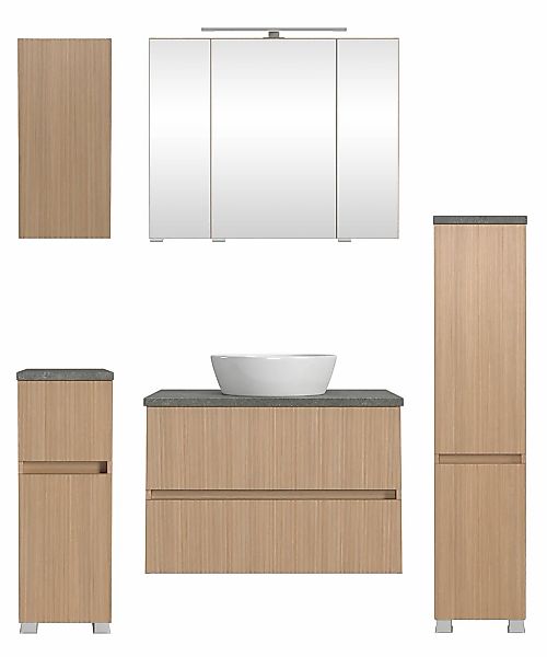 welltime Badmöbel-Set "EIXO, 5tlg.-Set: Spiegelschrank, Waschtisch und Beim günstig online kaufen