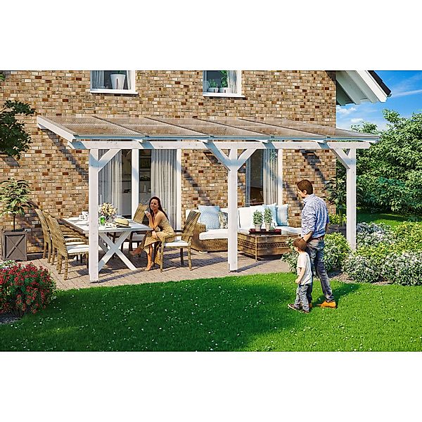Skan Holz Terrassenüberdachung Andria 541 x 350 cm Leimholz Weiß günstig online kaufen