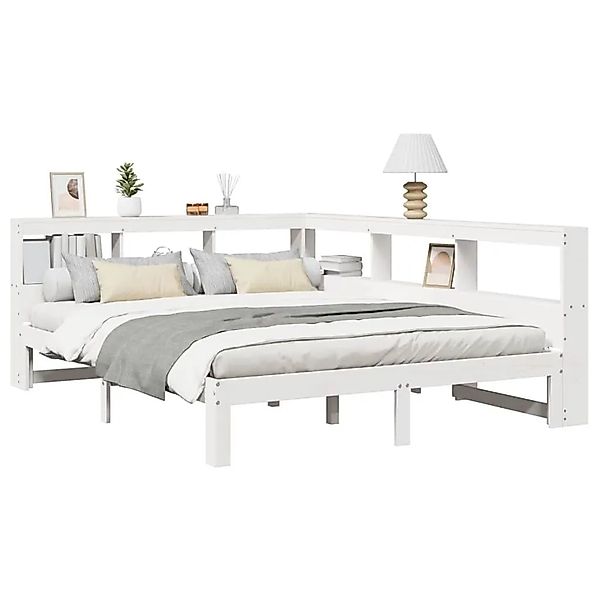 vidaXL Massivholzbett mit Regal ohne Matratze Weiß 140x190 cm Kiefer 332439 günstig online kaufen