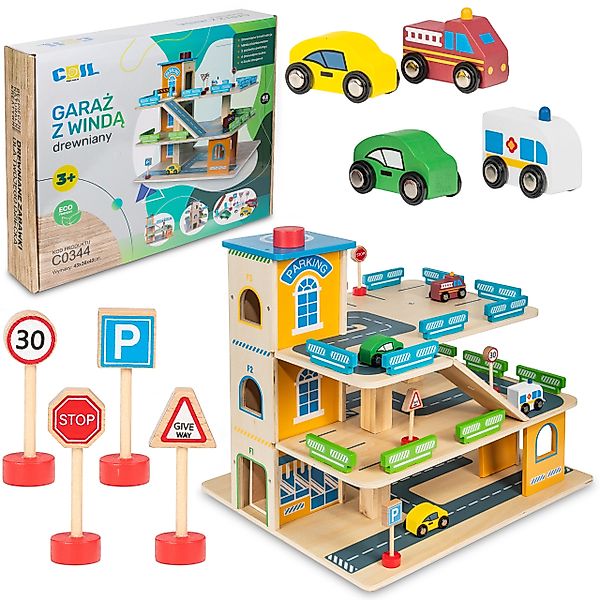 COIL Spiel-Parkgarage Parkhaus Holz-Spielgarage Lift Auto günstig online kaufen