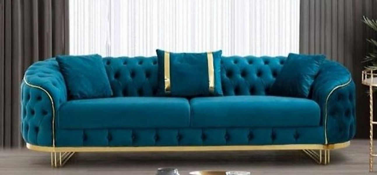 Casa Padrino Chesterfield-Sofa Luxus Chesterfield Sofa Türkis / Gold 240 x günstig online kaufen