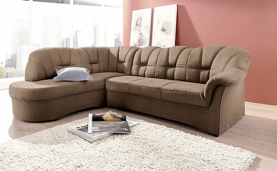 DOMO collection Ecksofa »Papenburg, zeitlose Rückensteppung, elegante Armle günstig online kaufen