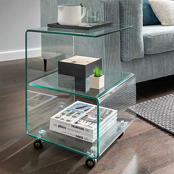 Glastisch mit Rollen in modernem Design 60 cm hoch - 40 cm breit günstig online kaufen