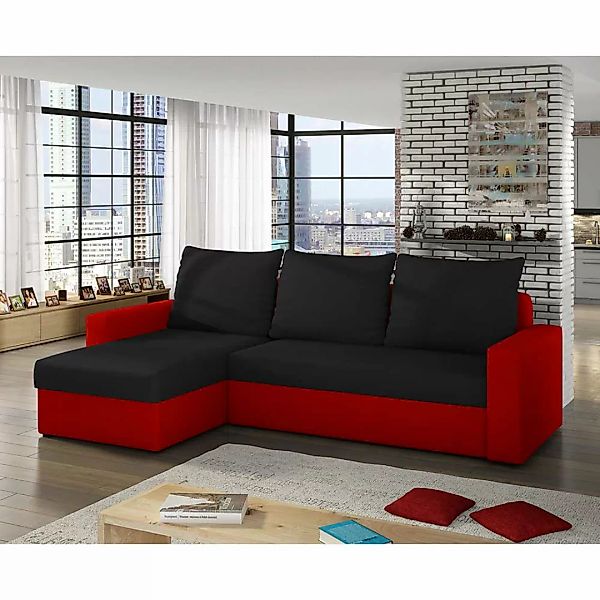 Bettsofa Ecksofa in Schwarz und Rot günstig online kaufen