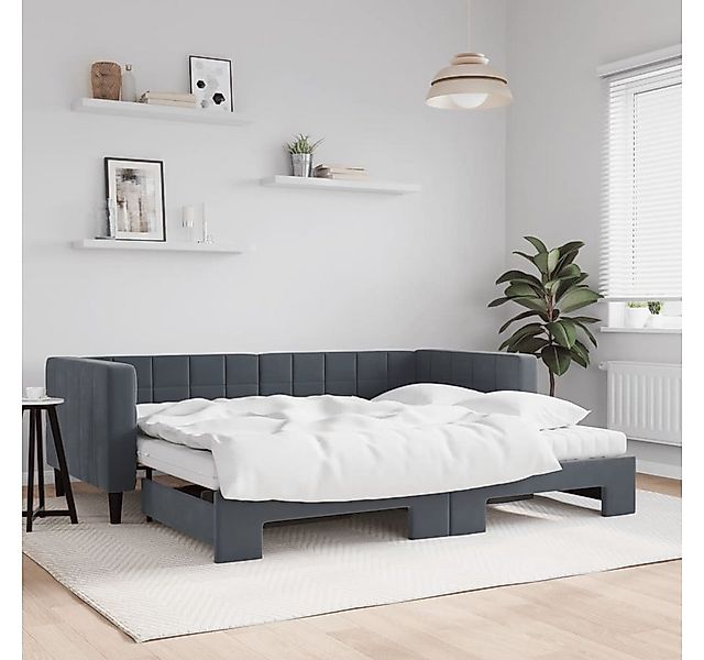 vidaXL Bett, Tagesbett Ausziehbar mit Matratzen Dunkelgrau 90x200 cm Samt günstig online kaufen