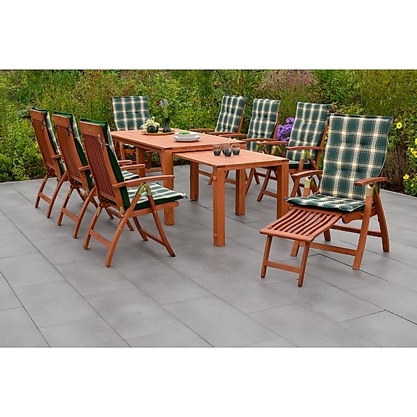 Merxx Comodoro Set 17-tlg. 8 Klappsessel 8 Auflagen Flex-Gartentisch Auszie günstig online kaufen