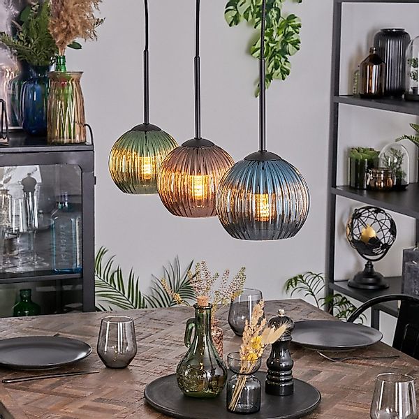 hofstein Hängeleuchte Hängelampe aus Metall/Riffelglas in günstig online kaufen