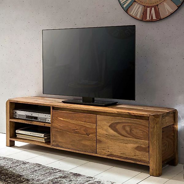 Lowboard Massivholz Sheesham Kommode 140 cm TV-Board Ablage-Fächer Landhaus günstig online kaufen