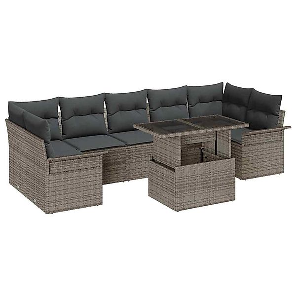 vidaXL Garten-Sofa-Set mit Kissen 8-Tlg Grau Poly Rattan 3348235 günstig online kaufen