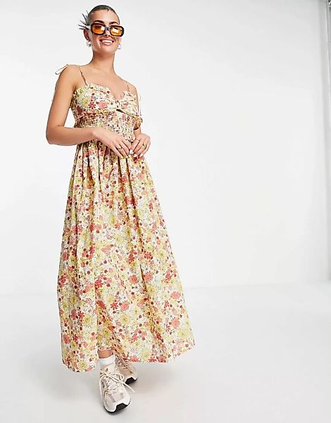 ASOS DESIGN – Midi-Sommerkleid mit Camisole-Trägern, Knoten vorne, geraffte günstig online kaufen