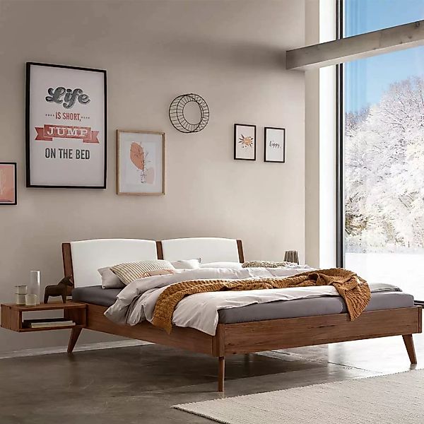 Nussbaumholz Bett geölt mit Polsterkopfteil 140x200 cm günstig online kaufen