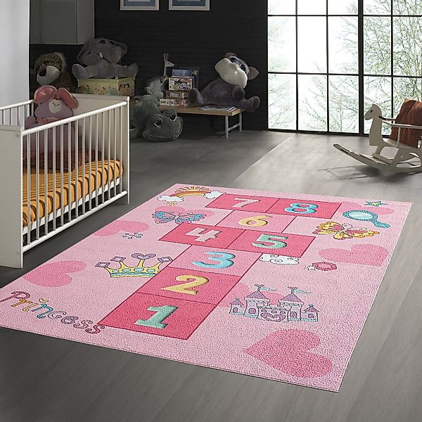 TeppichHome24 Teppich Prinzessinnen Hüpfspielteppich mit Herzen günstig online kaufen