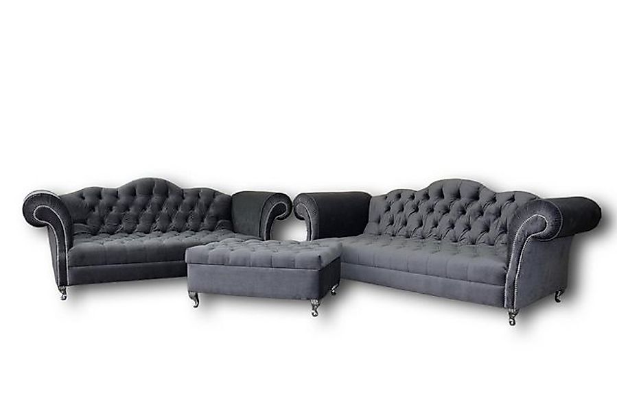 Xlmoebel Sofa Designer Sofa Set Chesterfield 4+3 with Footstools Fabric Sea günstig online kaufen