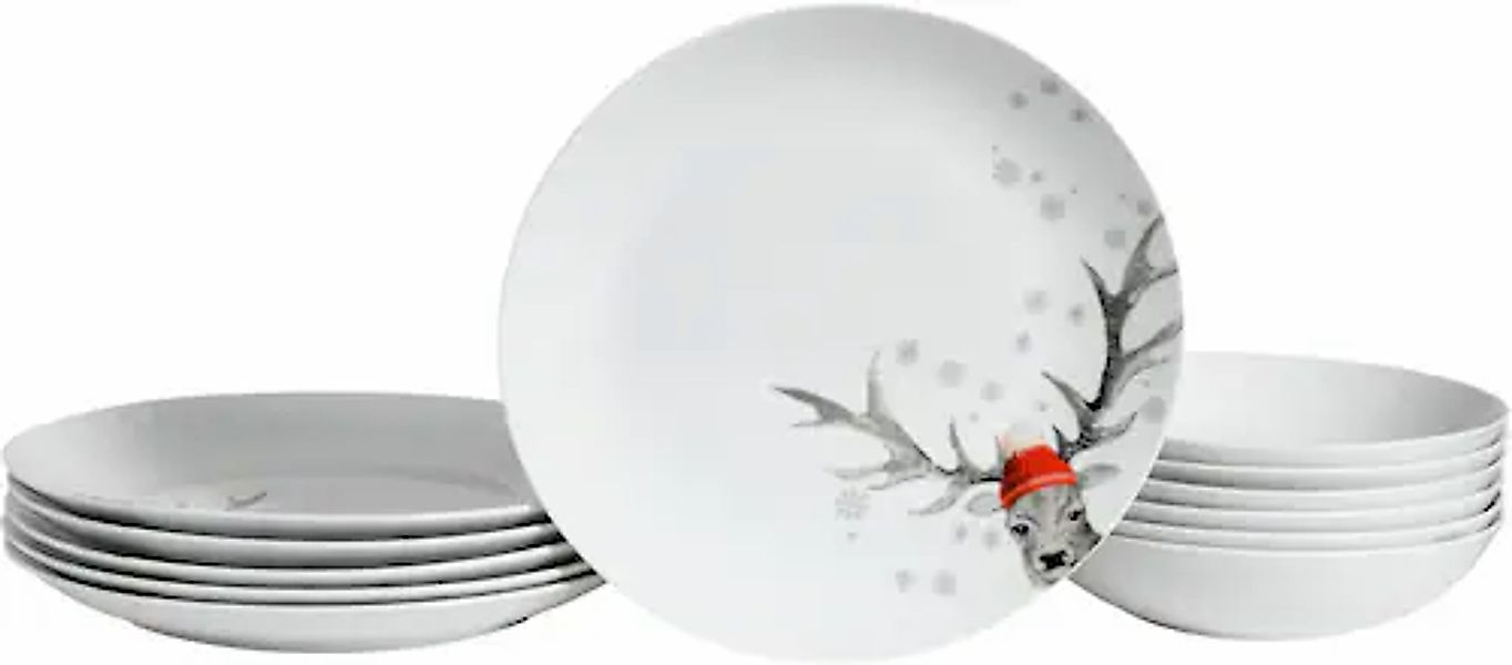 CreaTable Tafelservice »Luna Hirsch«, (Set, 12 tlg.), winterliches Hirsch-M günstig online kaufen