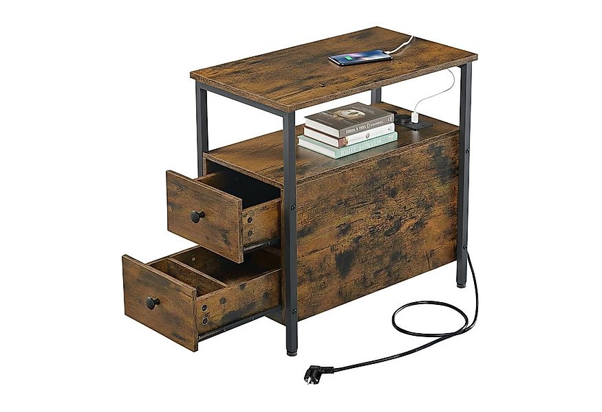 relaxdays Beistelltisch mit Steckdose, Vintagebraun günstig online kaufen