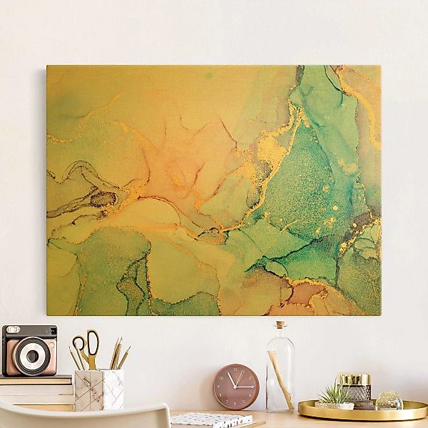 Leinwandbild Aquarell Pastell Bunt mit Gold günstig online kaufen
