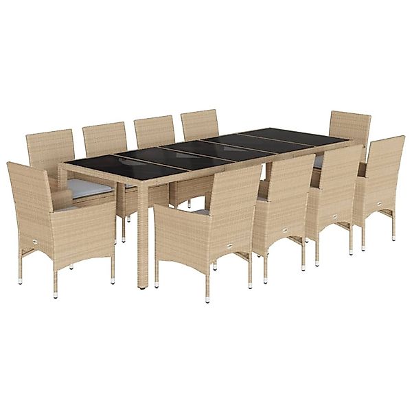 vidaXL 11-Tlg Garten-Essgruppe mit Kissen Beige Poly Rattan und Glas 327859 günstig online kaufen