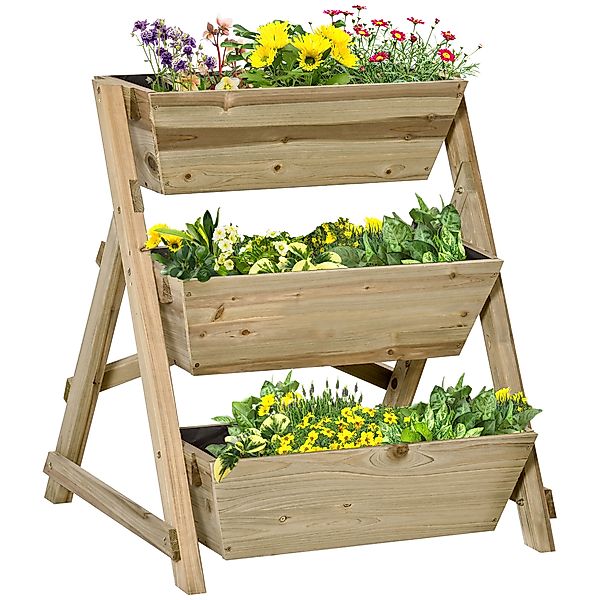 Outsunny Hochbeet, Blumentreppe Holz, Blumenleiter mit 3 Ablagen, Pflanzent günstig online kaufen