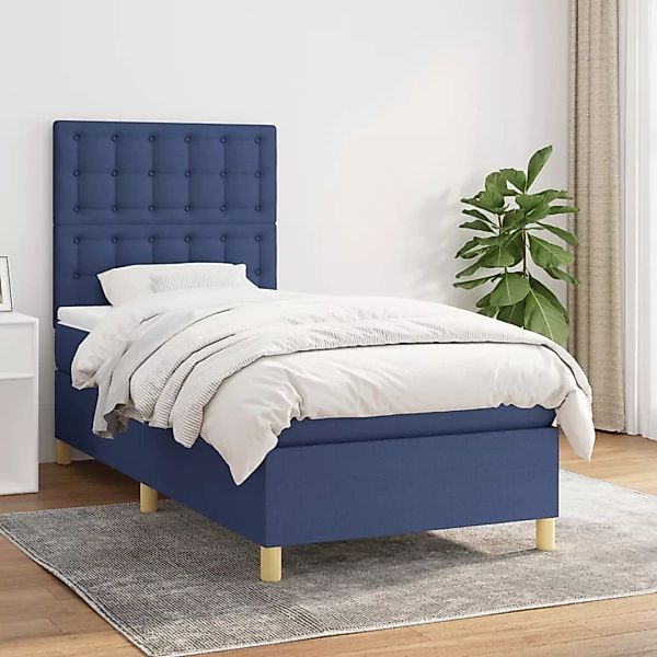 Vidaxl Boxspringbett Mit Matratze Blau 100x200 Cm Stoff günstig online kaufen