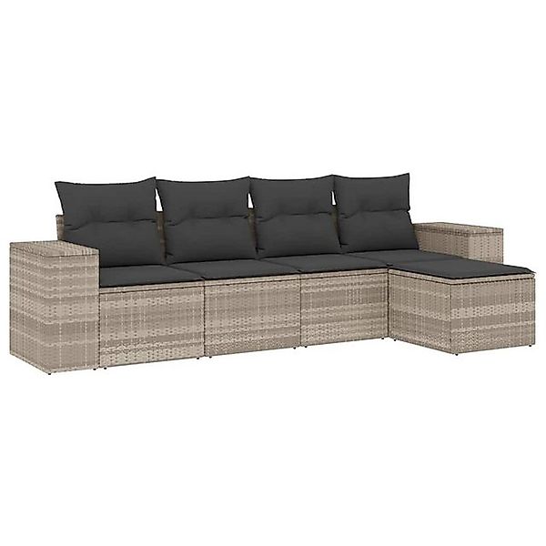 vidaXL Sofaelement 5-tlg. Garten-Sofagarnitur mit Kissen Hellgrau Poly Ratt günstig online kaufen