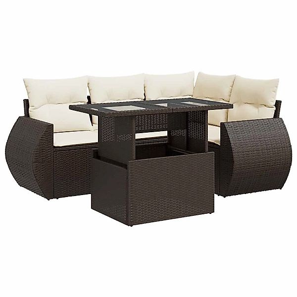 vidaXL 5-Tlg Garten-Sofagarnitur mit Kissen Braun Poly Rattan 3326634 günstig online kaufen