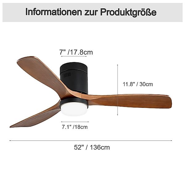 Sofucor Deckenventilator mit LED-Beleuchtung und Fernbedienung, günstig online kaufen