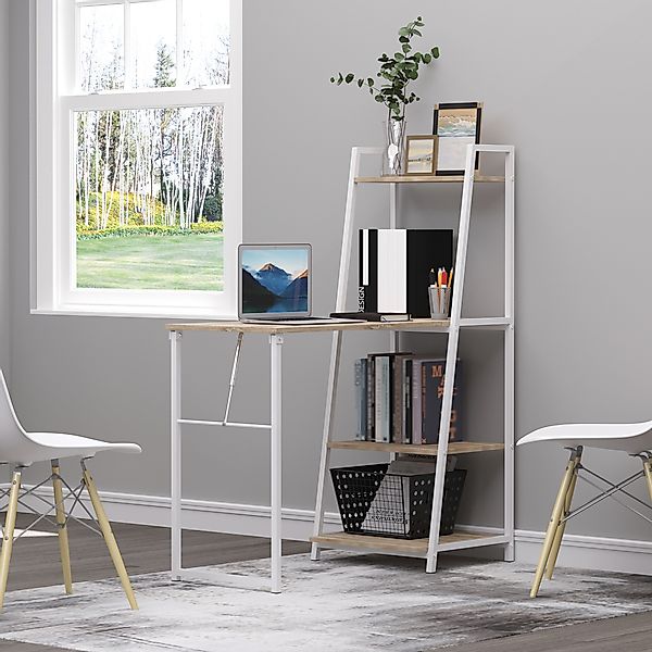 HOMCOM Schreibtisch klappbar mit 4 Tier Bücherregal, Computertisch, Bürotis günstig online kaufen