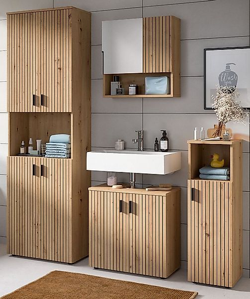 Inn.Furn Badmöbel-Set Livia, (Badezimmer in Eiche Artisan mit Rillen, 4-tei günstig online kaufen