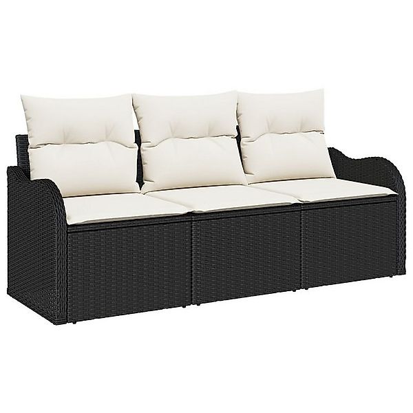 vidaXL Loungesofa 3-teiliges Garten Sofa Set mit Kissen Schwarz Poly Rattan günstig online kaufen