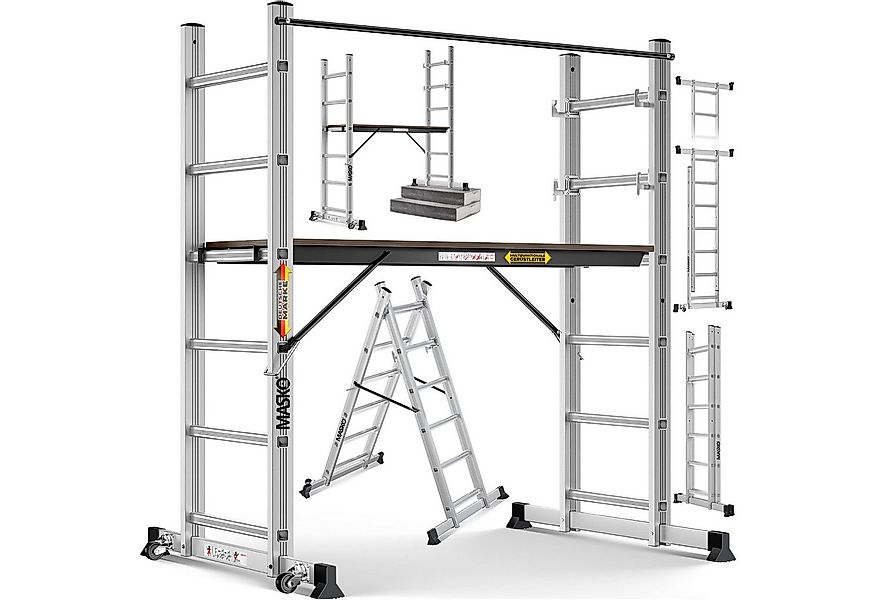 MASKO Arbeitsgerüst Baugerüst mit Arbeitsbühne 4in1 Mehrzweckleiter, bis 15 günstig online kaufen