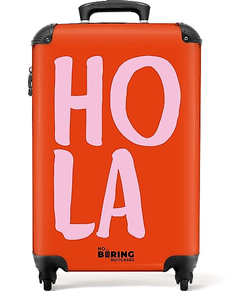NoBoringSuitcases.com© Hartschalen-Trolley Rot und rosa Zitat 'hola' 55x35x günstig online kaufen