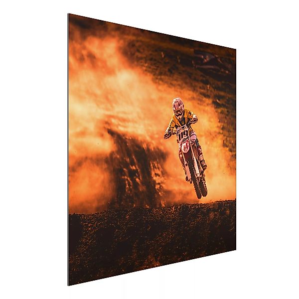 Alu-Dibond Bild Portrait - Quadrat Motocross im Staub günstig online kaufen