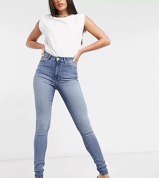 ASOS DESIGN Tall – Ridley – Enge Jeans mit hohem Bund in mittelblauer Authe günstig online kaufen