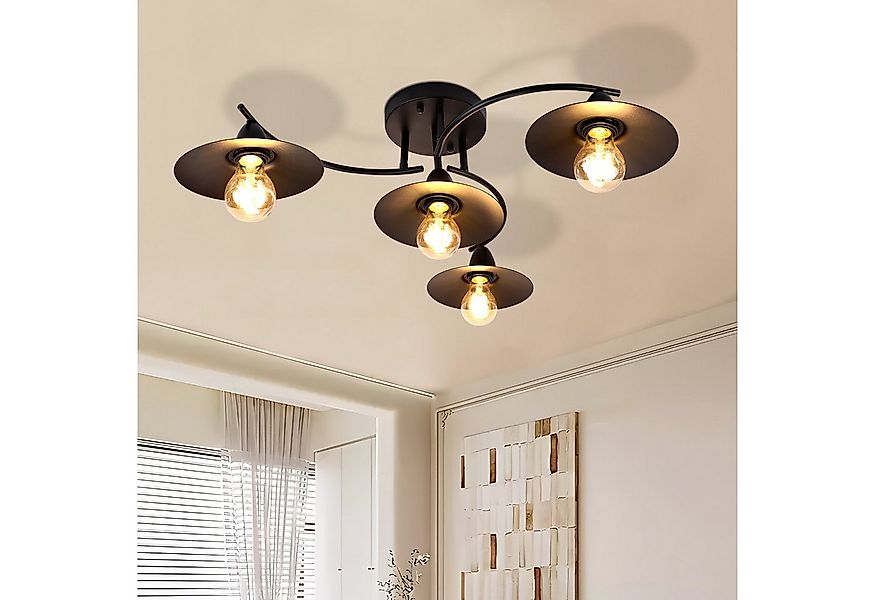 Nettlife Deckenleuchte Innen Vintage Schwarz E27 Retro 4 Flammig Deckenlamp günstig online kaufen