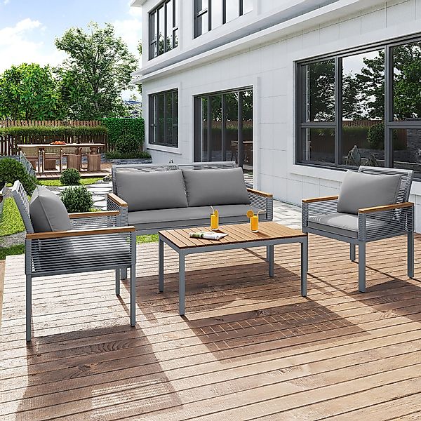 Merax Gartenlounge-Set, (4-tlg), Rope Gartenmöbel Akazienholz, günstig online kaufen