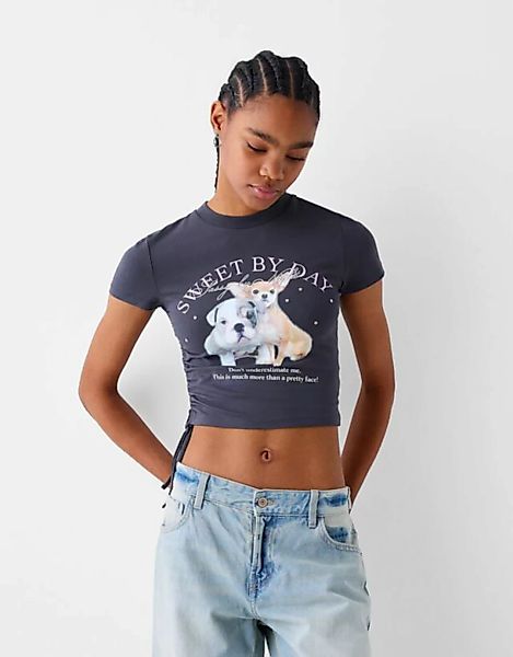 Bershka T-Shirt Mit Print Damen L Grau günstig online kaufen