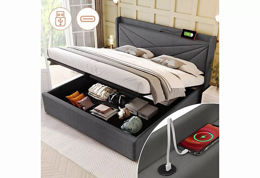 Fangqi Polsterbett Doppelbett Stauraum Bettkasten mit USB Typ C Ladefunktio günstig online kaufen