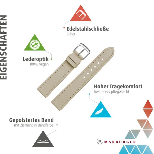 MARBURGER Uhrenarmband 20mm Kunststoff Vegan Beige günstig online kaufen