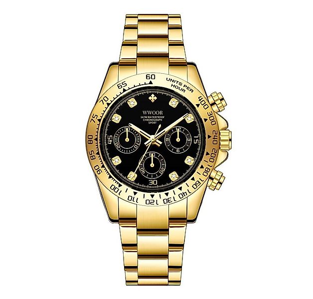 Tidy Quarzuhr WWOOR Herren-Armbanduhr, Chronograph, Edelstahl, Gold /Schwar günstig online kaufen