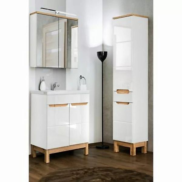 Lomadox Badmöbel Set mit 60cm Waschtisch & Spiegelschrank und Hochschrank S günstig online kaufen