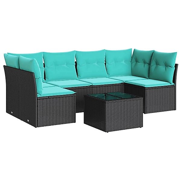 vidaXL 7-Tlg Garten-Sofagarnitur mit Kissen Schwarz Poly Rattan 3217397 günstig online kaufen