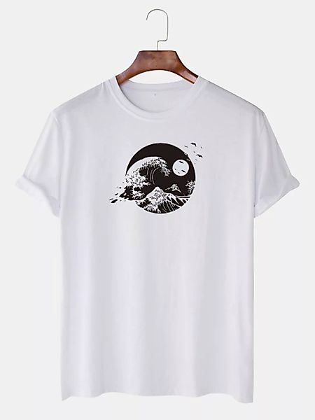 Herren Landschaft Grafikdruck Baumwolle O-Ausschnitt Lässig Kurzarm T-Shirt günstig online kaufen