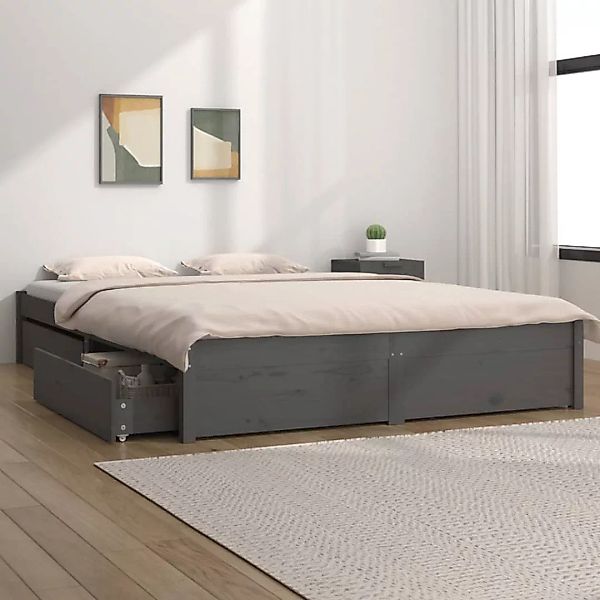 vidaXL Bettgestell Bett mit Schubladen Grau 150x200 cm 5FT King Size Bett B günstig online kaufen