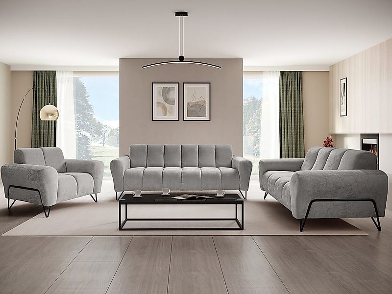 Beautysofa Polstergarnitur mit Metallbeine in schwarzer VOLARE, 3-Sitzer So günstig online kaufen