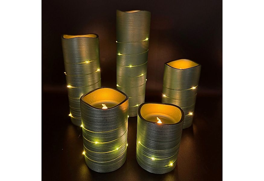 Online-Fuchs LED-Kerze 5er Set große Metallic LED-Kerzen mit Lichterkette u günstig online kaufen
