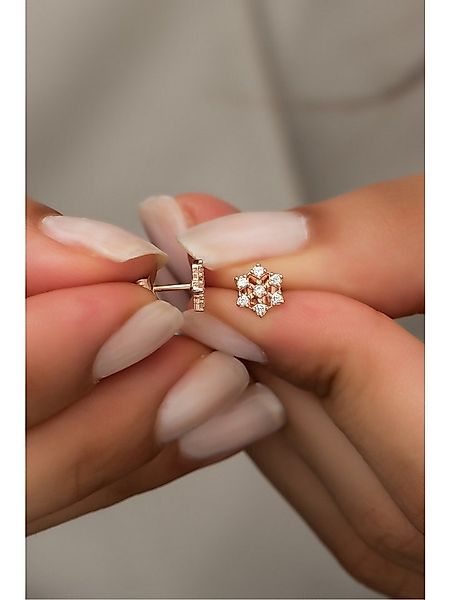 Nisan Ohrring-Set, 925 Silber Ohrstecker, Rosévergoldet, Schneeflocke Desig günstig online kaufen