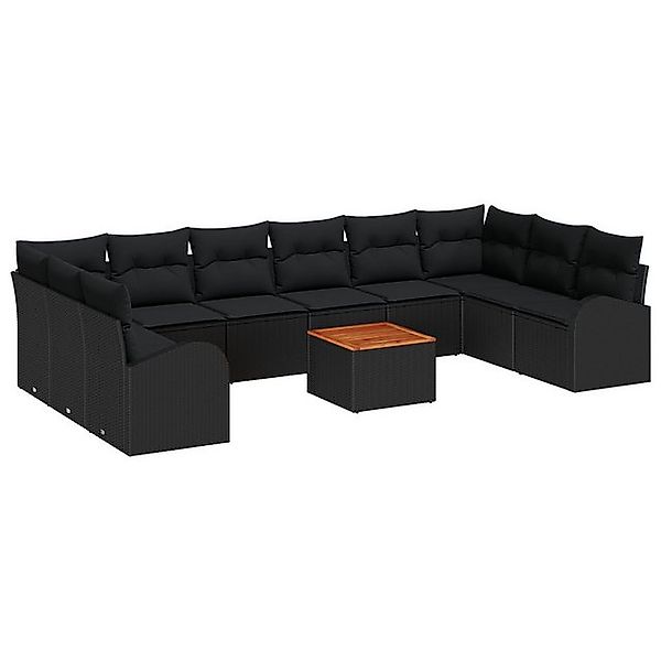 vidaXL Loungesofa 11-teiliges Garten Sofa Set mit Kissen Schwarz Poly Ratta günstig online kaufen
